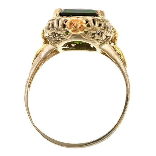 Vintage Green Tourmaline Filigree Ring