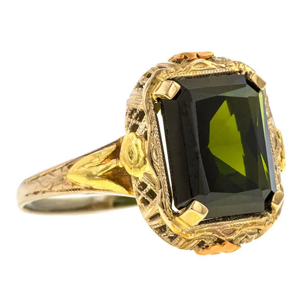 Vintage Green Tourmaline Filigree Ring