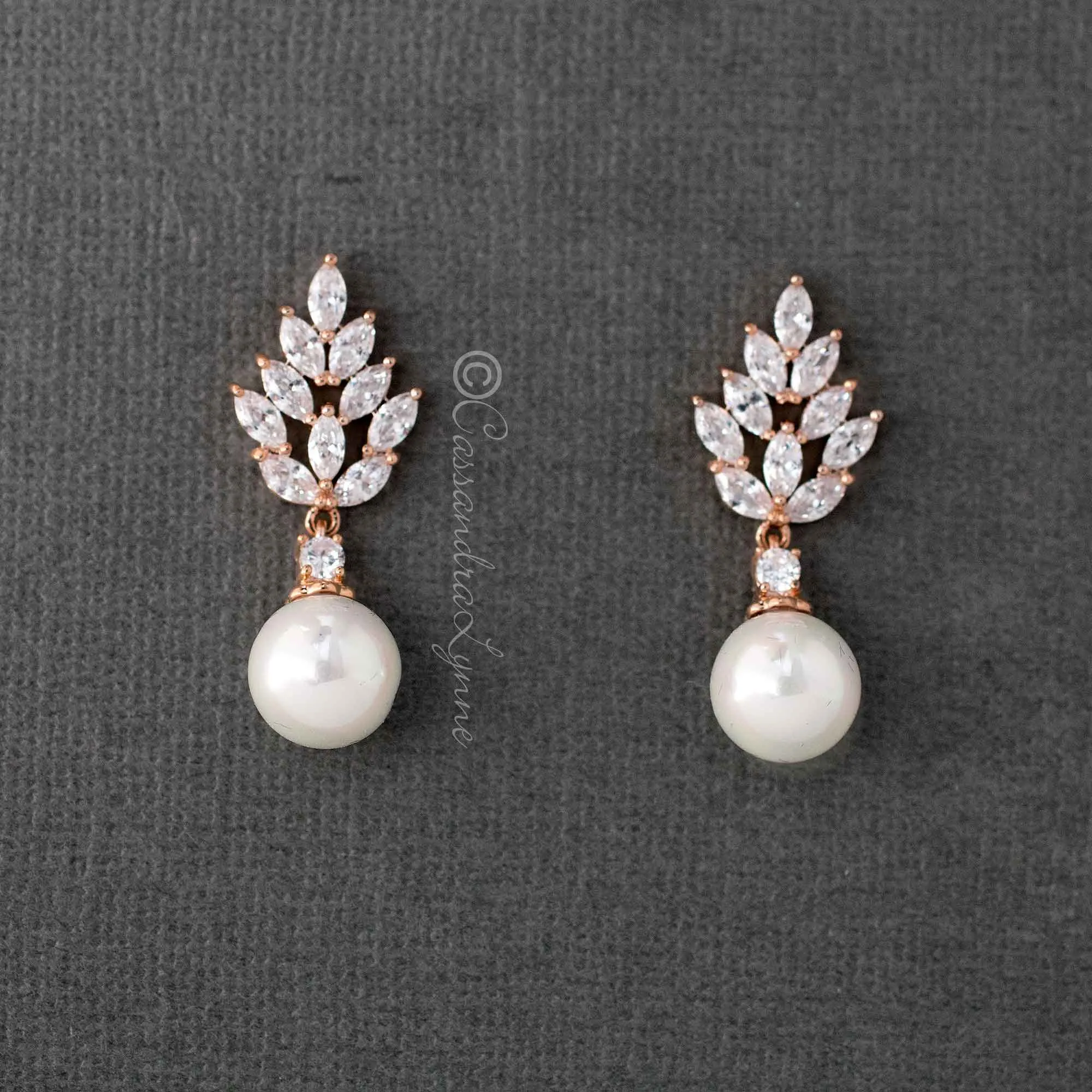 Vintage Pearl and CZ Bridal Earrings