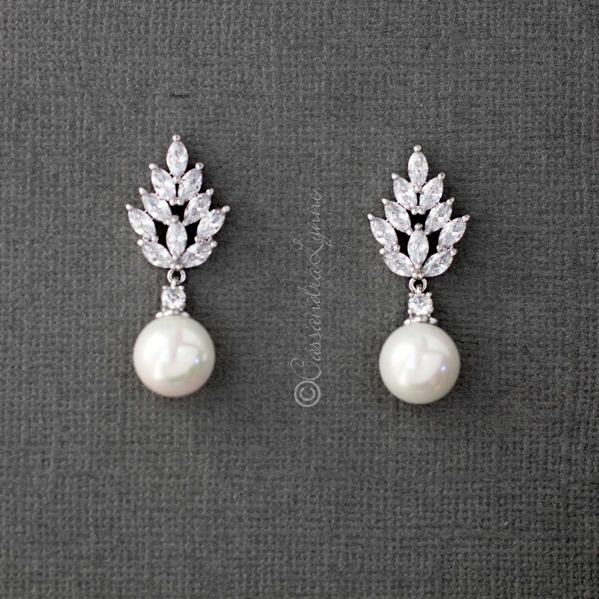 Vintage Pearl and CZ Bridal Earrings