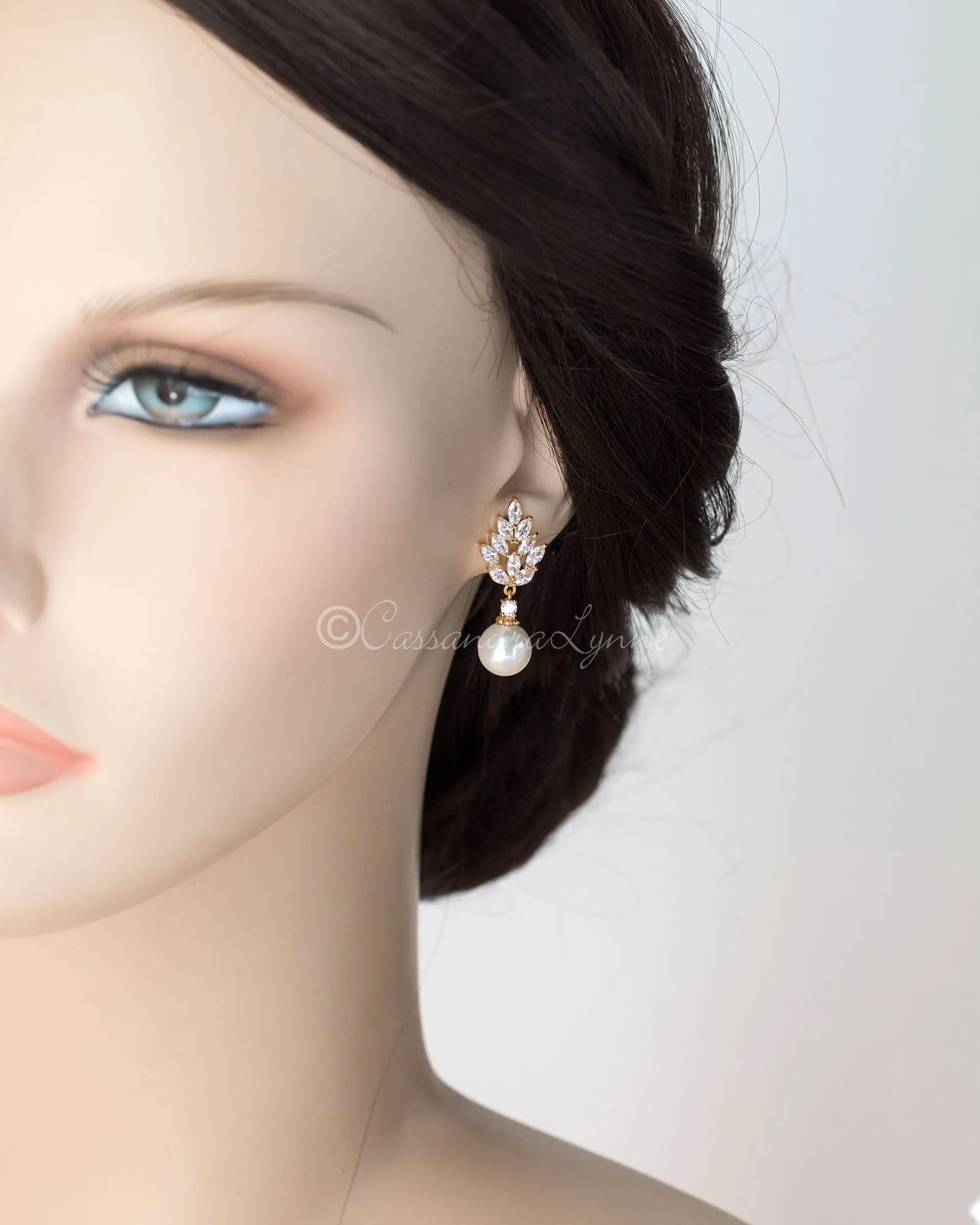 Vintage Pearl and CZ Bridal Earrings