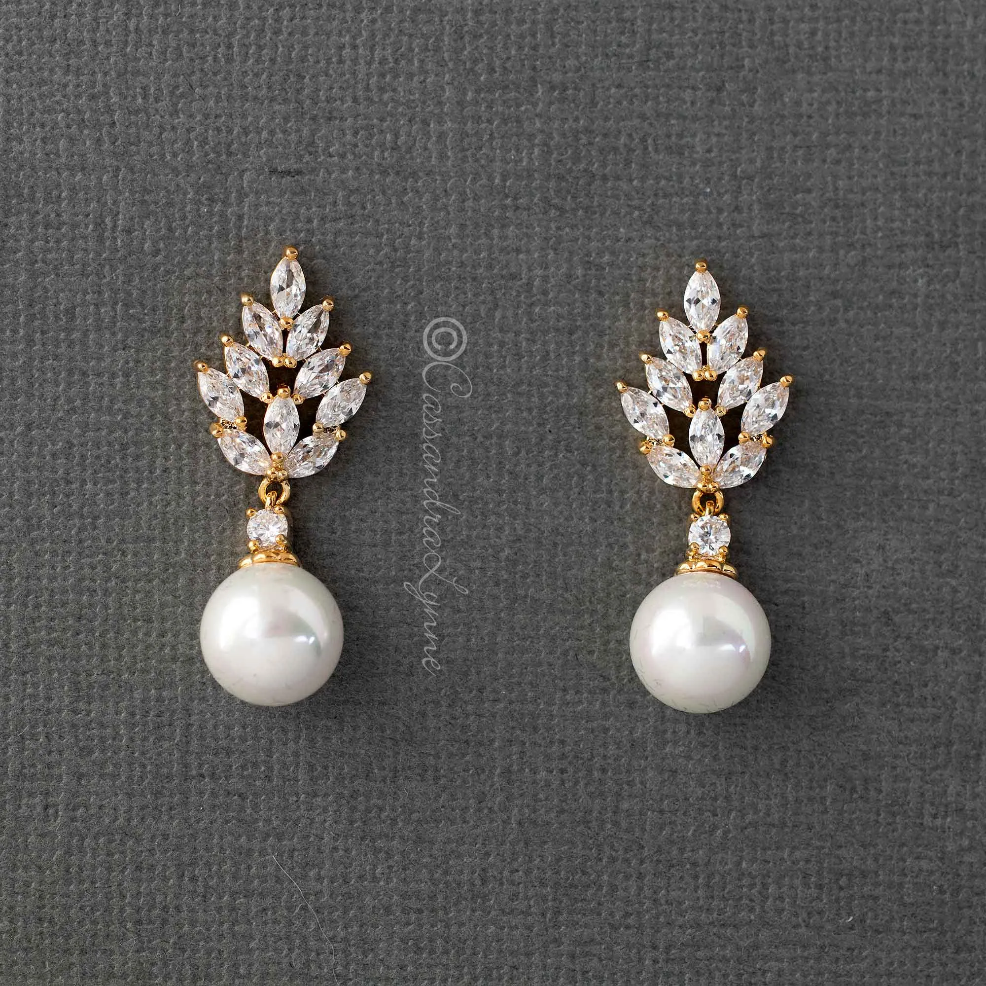 Vintage Pearl and CZ Bridal Earrings