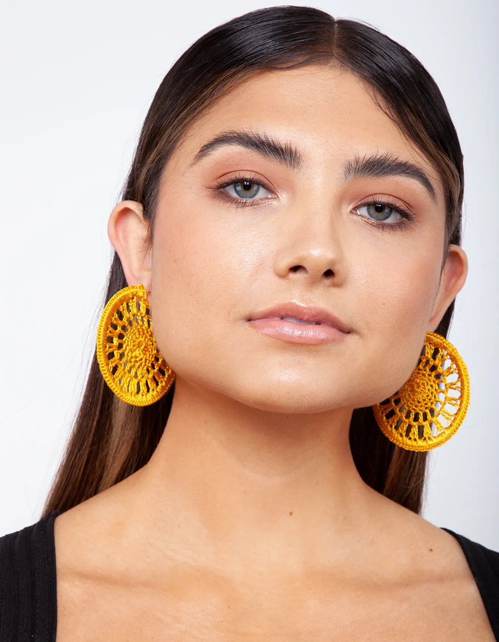 Yellow Crochet Hoop Earrings