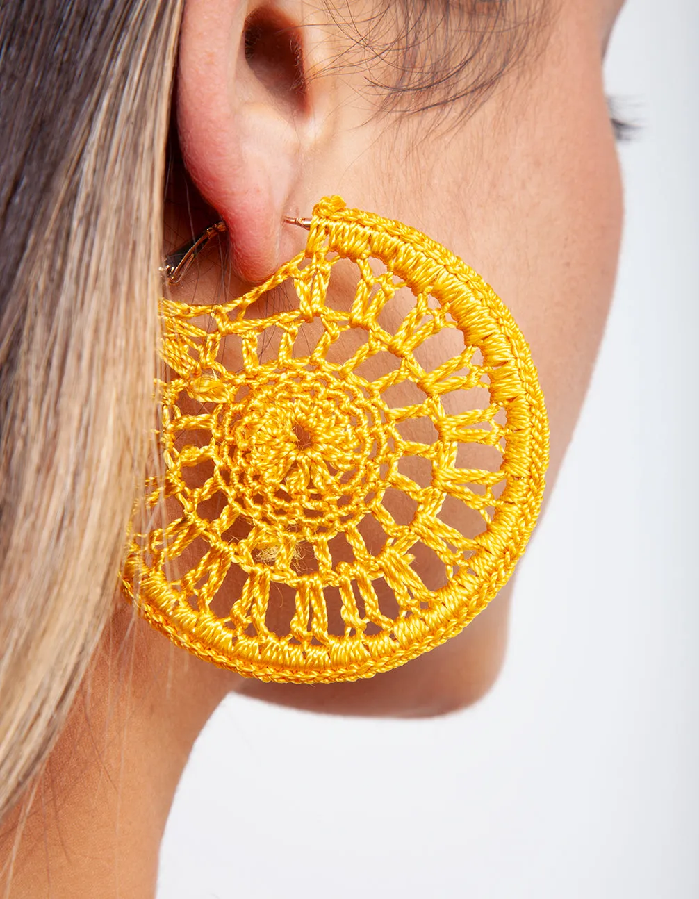 Yellow Crochet Hoop Earrings