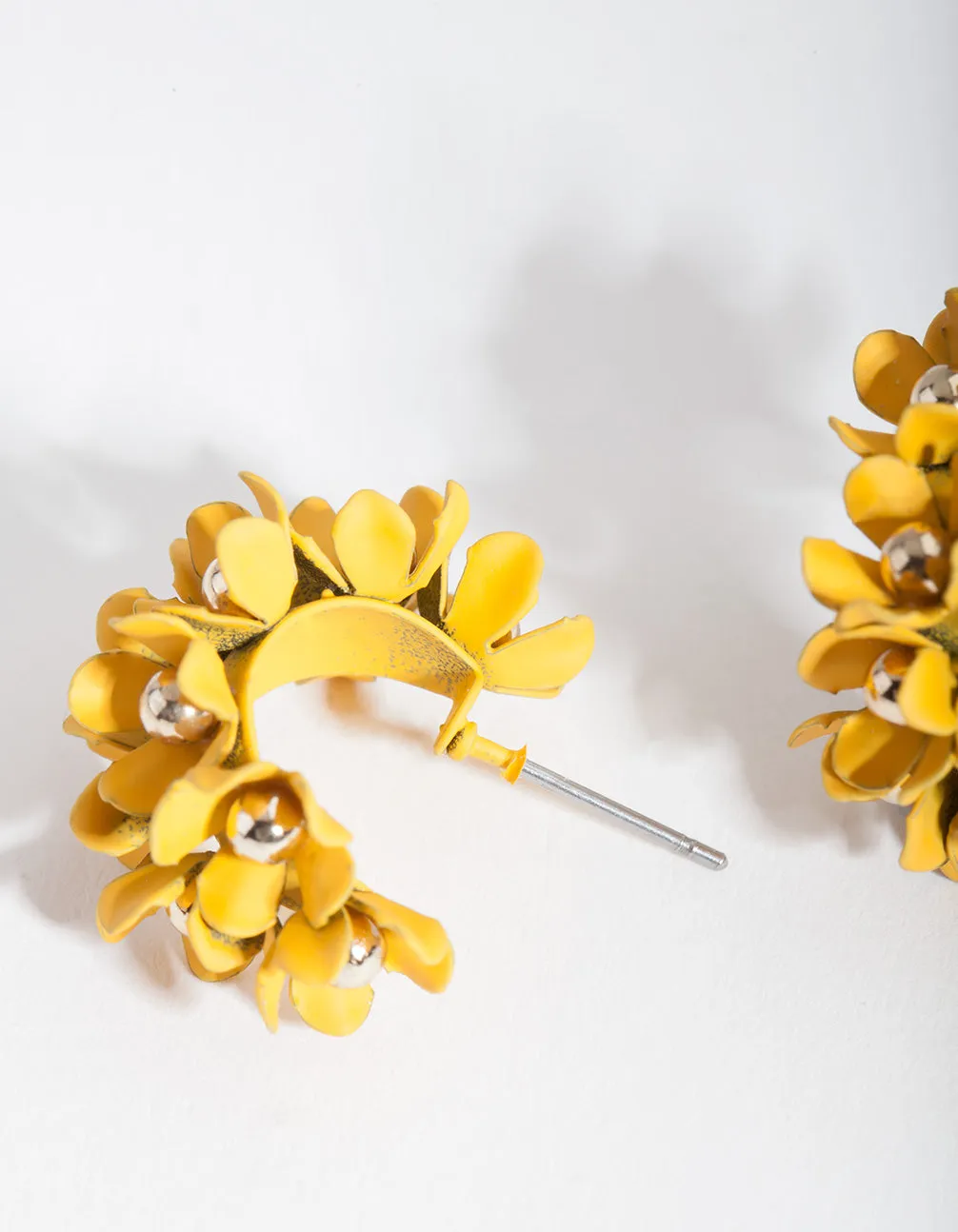 Yellow Mini Cluster Flower Hoop Earrings