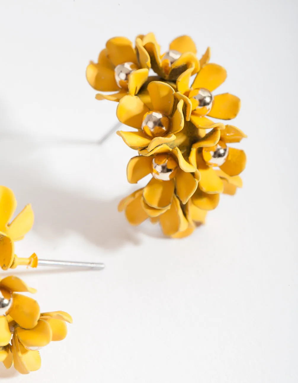 Yellow Mini Cluster Flower Hoop Earrings