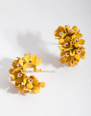 Yellow Mini Cluster Flower Hoop Earrings